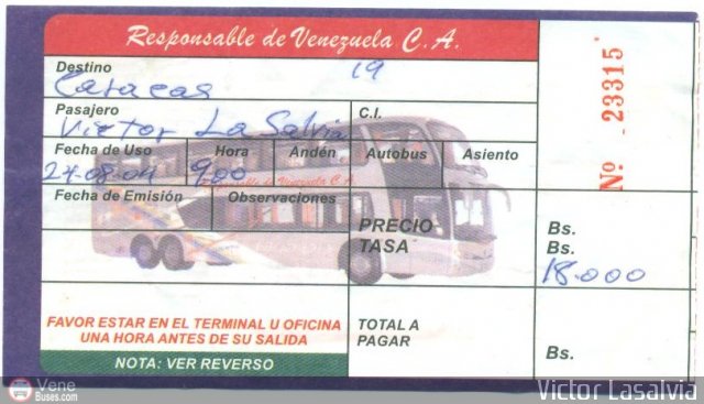 Pasajes Tickets y Boletos Resp. de Vzla por Juan De Asceno